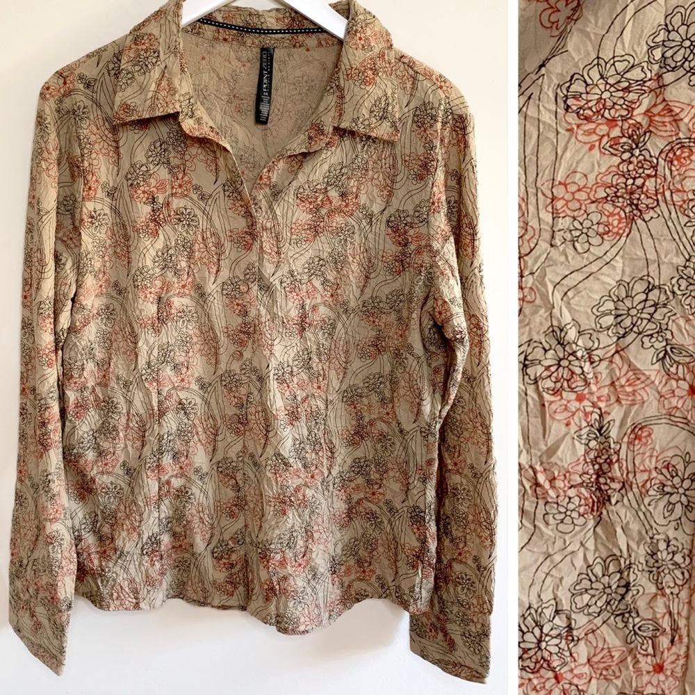 Point Zero Nicole Benisti Wrinkled Look Button Up Blouse Size Large L